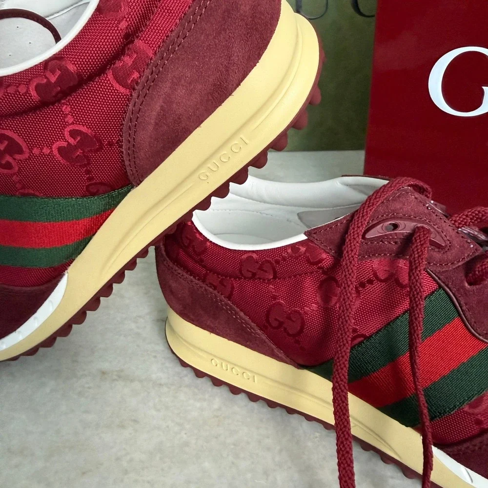 GUCCI 832461‎ Men's Canvas Red GG Re-Motion sneaker, Size UK 9